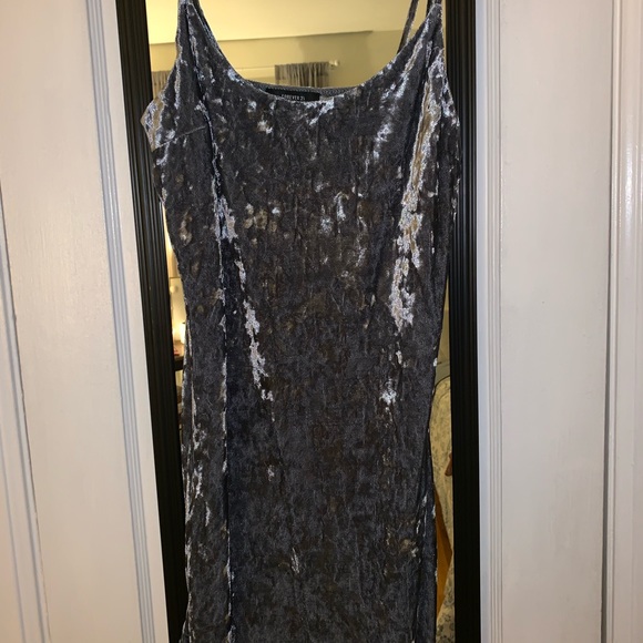Gray Velvet Slip Dress - Picture 2 of 4
